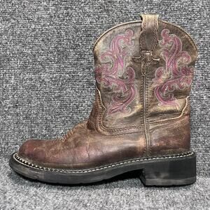 Ariat Fat Baby II Western Brown Leather Pink Stitch Cowboy Boots Womens 6.5